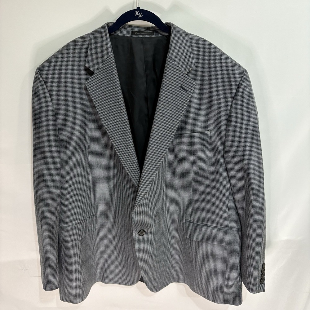 Lauren Ralph Lauren Mens Blue Silk Wool Blazer Jacket 50S Houndstooth Tweed